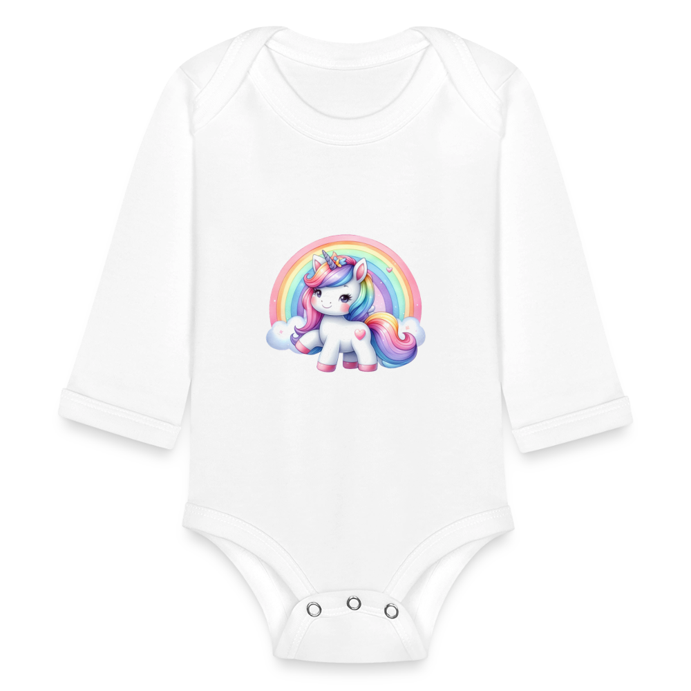 Rainbow unicorn - Organic Long Sleeve Baby Bodysuit - white