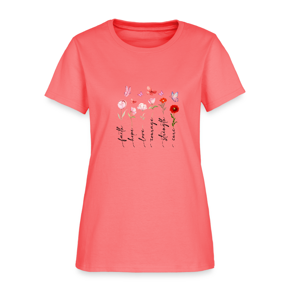 Faith, Hope, Love - Floral Women's T-Shirt - coral
