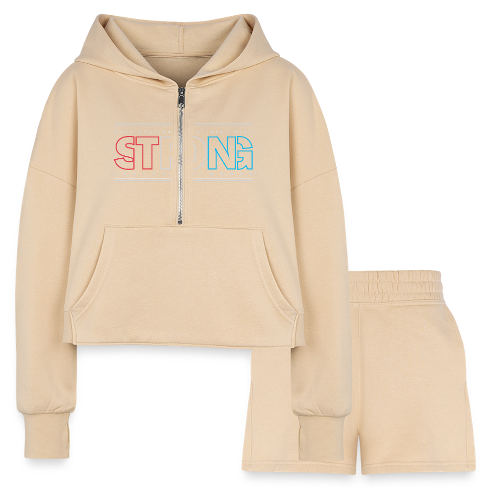 Stay Strong - Cropped Hoodie & Jogger Short Set - nude