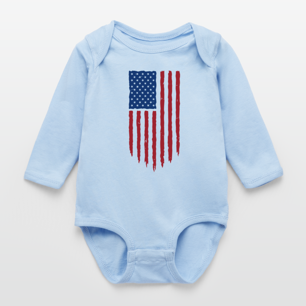USA flag - Organic Long Sleeve Baby Bodysuit - light blue