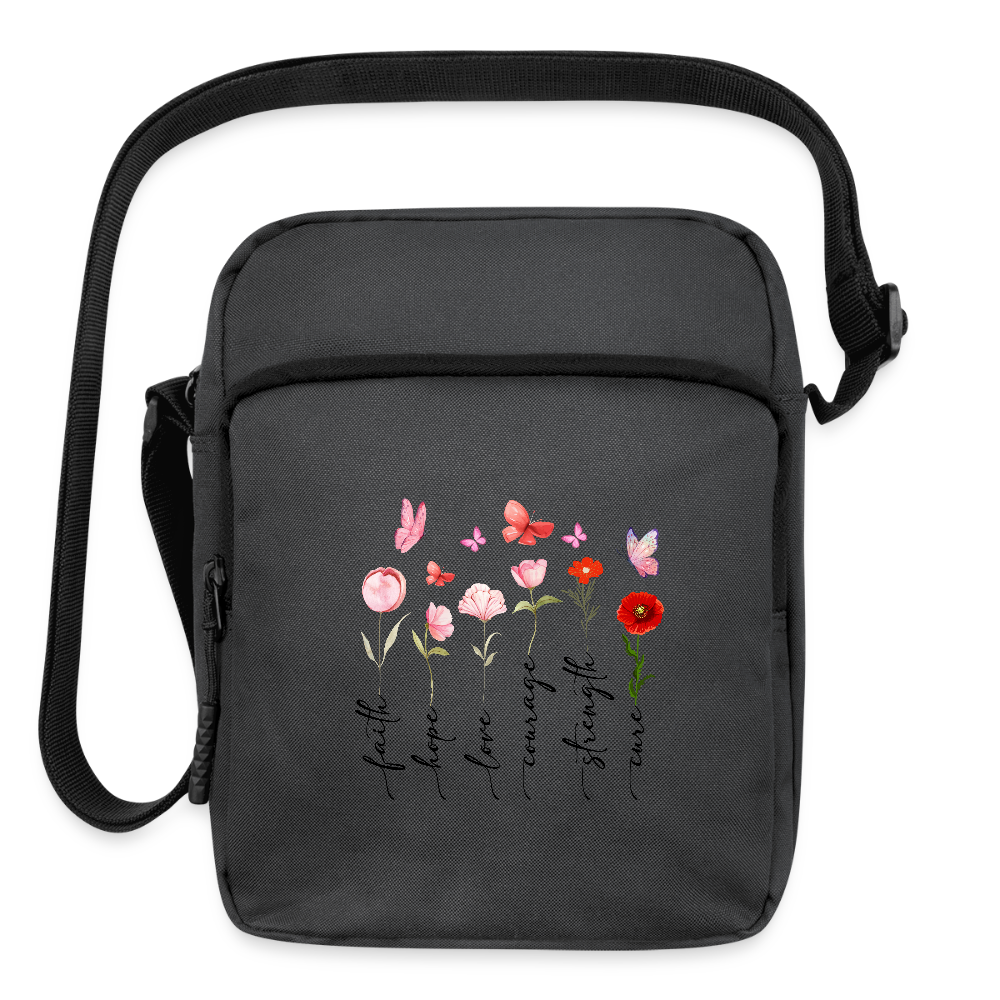 Faith Hope and Love - Floral Upright Crossbody Bag - charcoal grey
