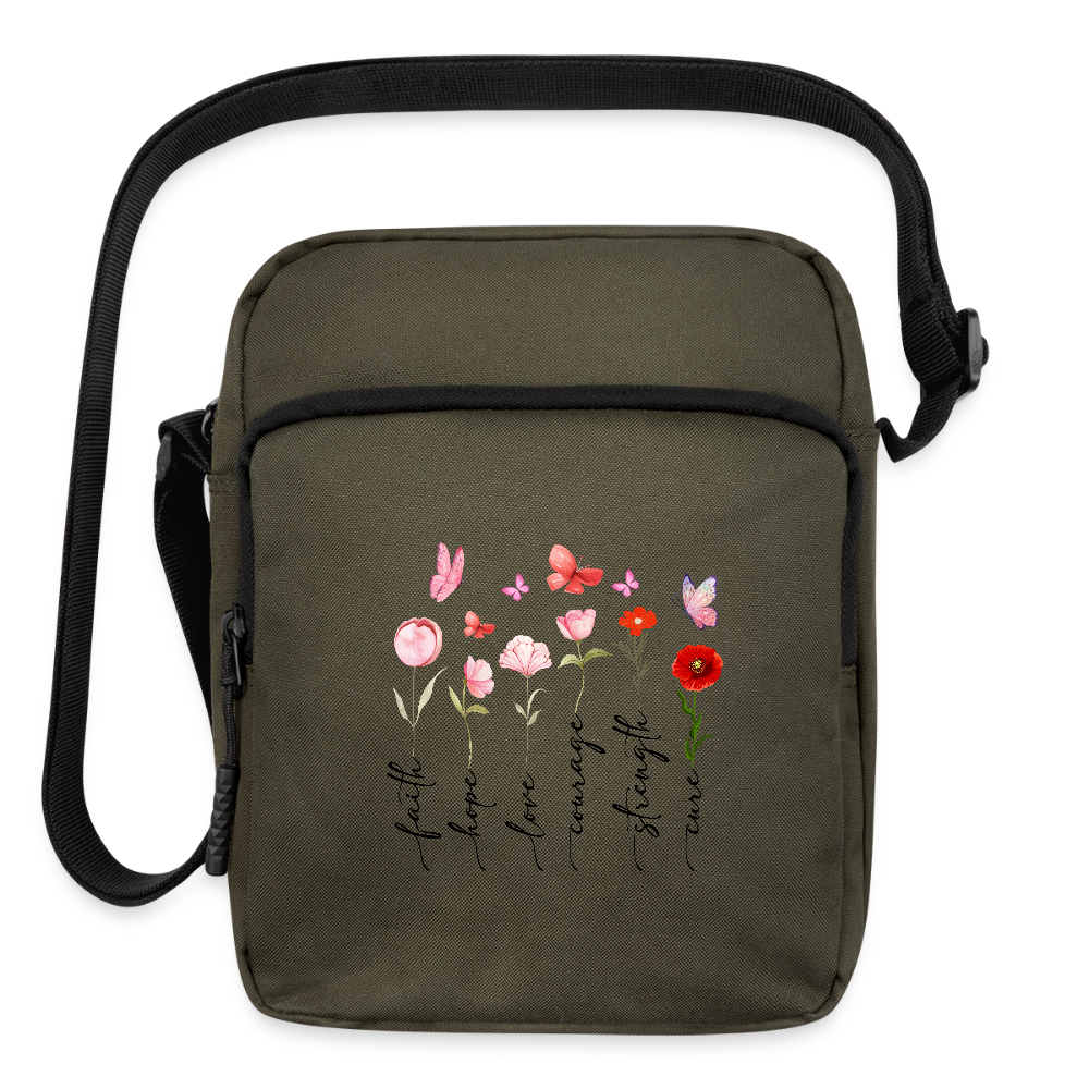 Faith Hope and Love - Floral Upright Crossbody Bag - olive