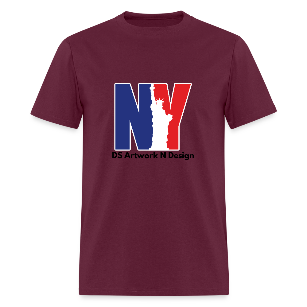 NY - Blue and Red Tee - burgundy