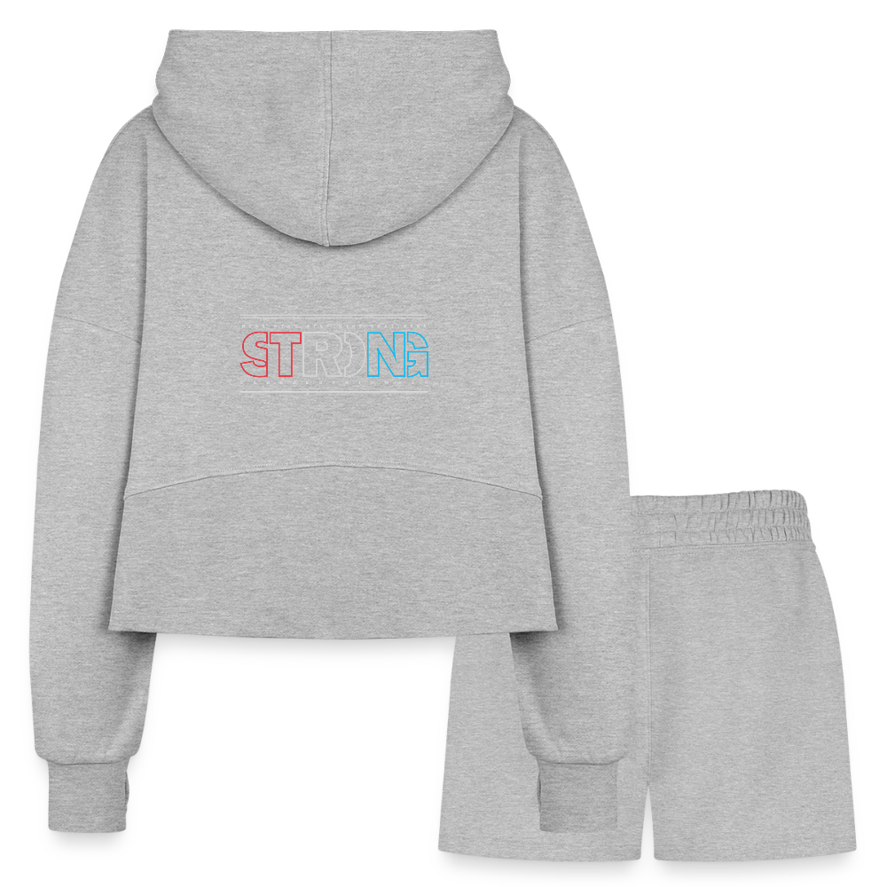 Stay Strong - Cropped Hoodie & Jogger Short Set - heather gray