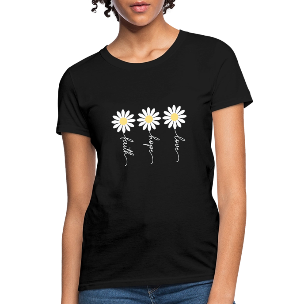 Faith, Hope, Love - floral Women's T-Shirt-2 - black
