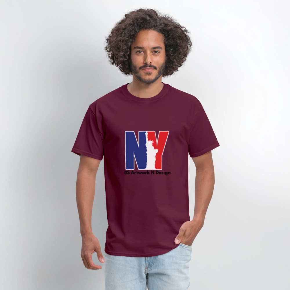 NY - Blue and Red Tee - burgundy