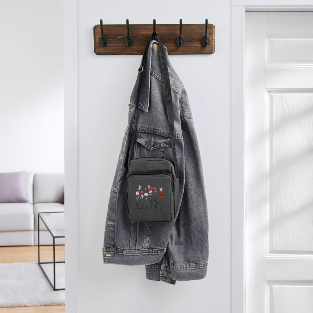 Faith Hope and Love - Floral Upright Crossbody Bag - charcoal grey