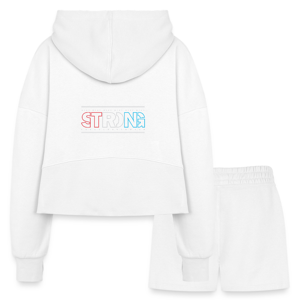 Stay Strong - Cropped Hoodie & Jogger Short Set - white