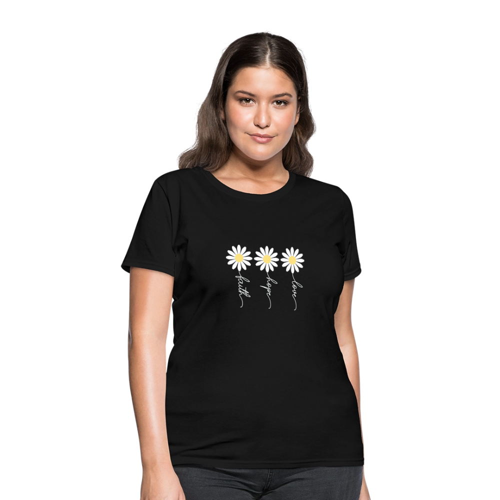 Faith, Hope, Love - floral Women's T-Shirt-2 - black