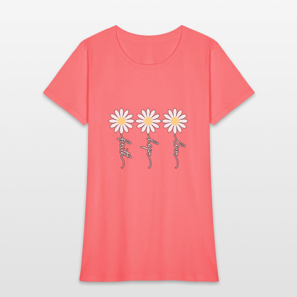 Faith, Hope, Love - floral Women's T-Shirt-2 - coral