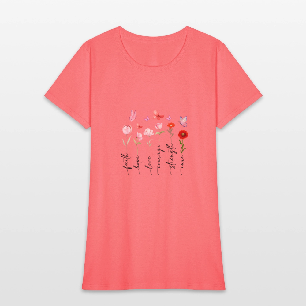 Faith, Hope, Love - Floral Women's T-Shirt - coral
