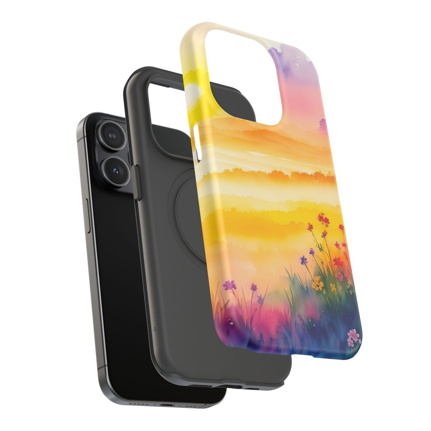 Scenic Landscape IPhone Case - Floral Sunset Design