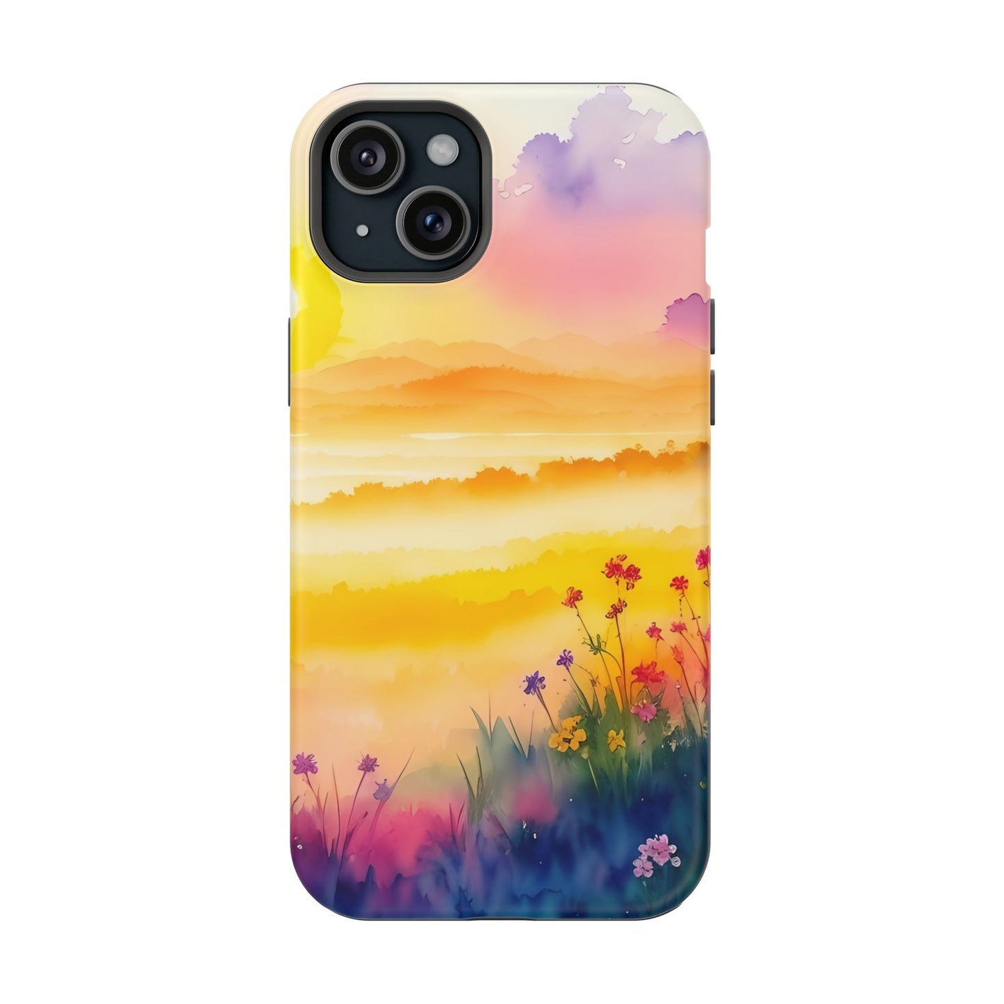 Scenic Landscape IPhone Case - Floral Sunset Design