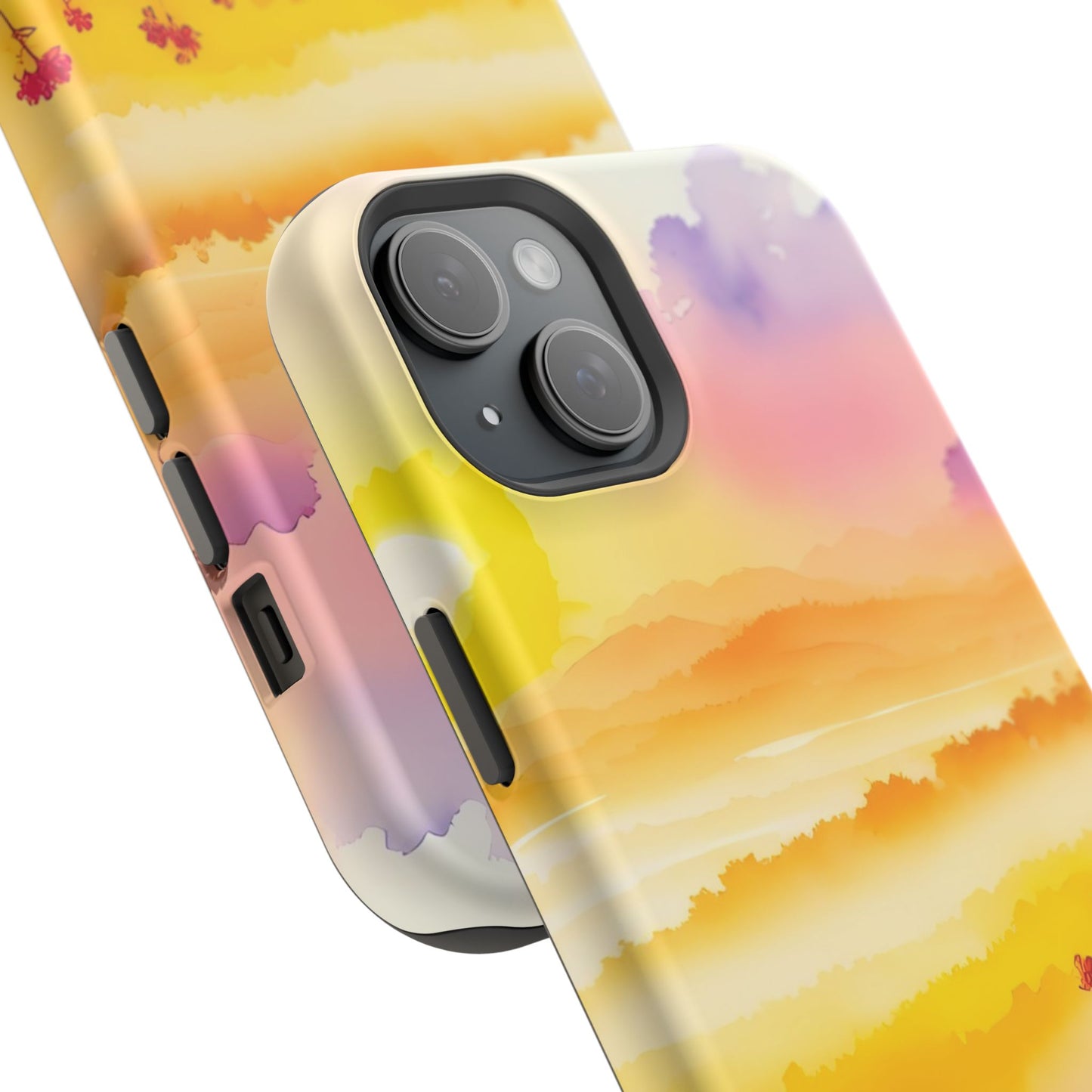 Scenic Landscape IPhone Case - Floral Sunset Design