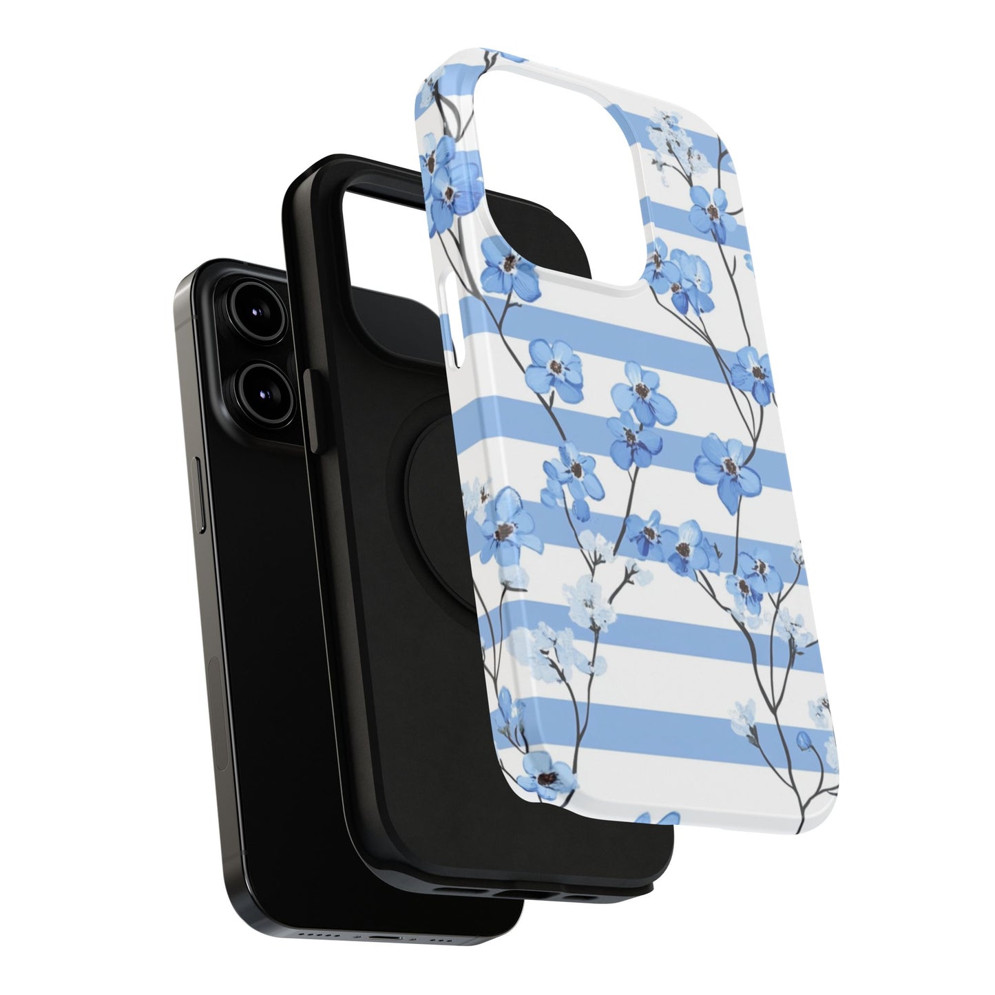 Blue stripe Floral Impact-Resistant Phone Case