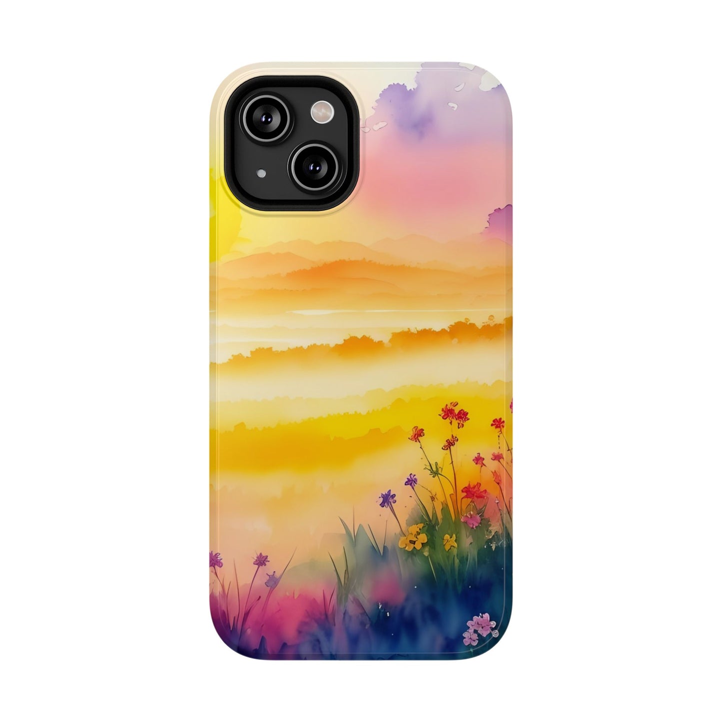 Scenic Landscape IPhone Case - Floral Sunset Design