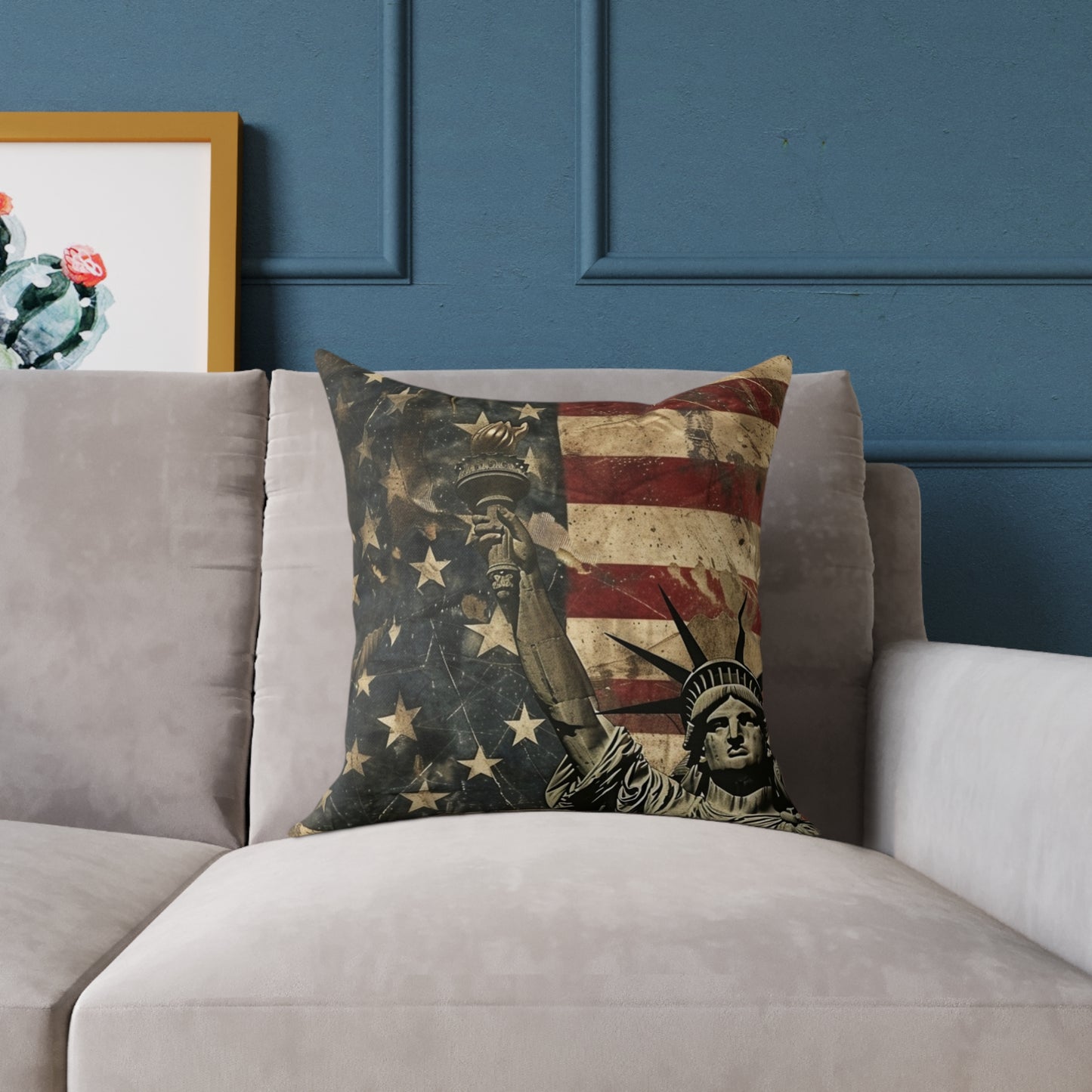 Patriotic Poly Canvas Pillow with American Flag