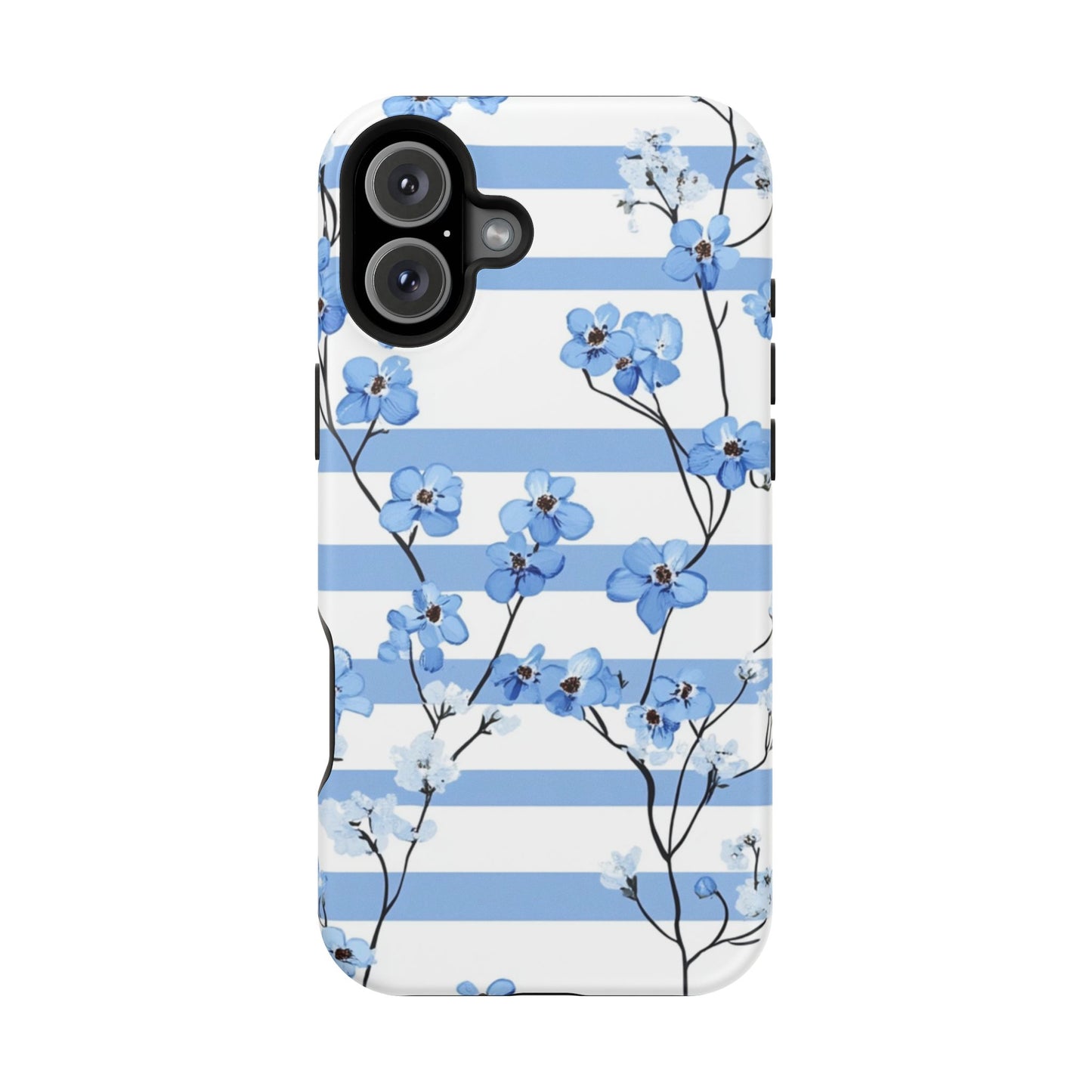 Blue stripe Floral Impact-Resistant Phone Case