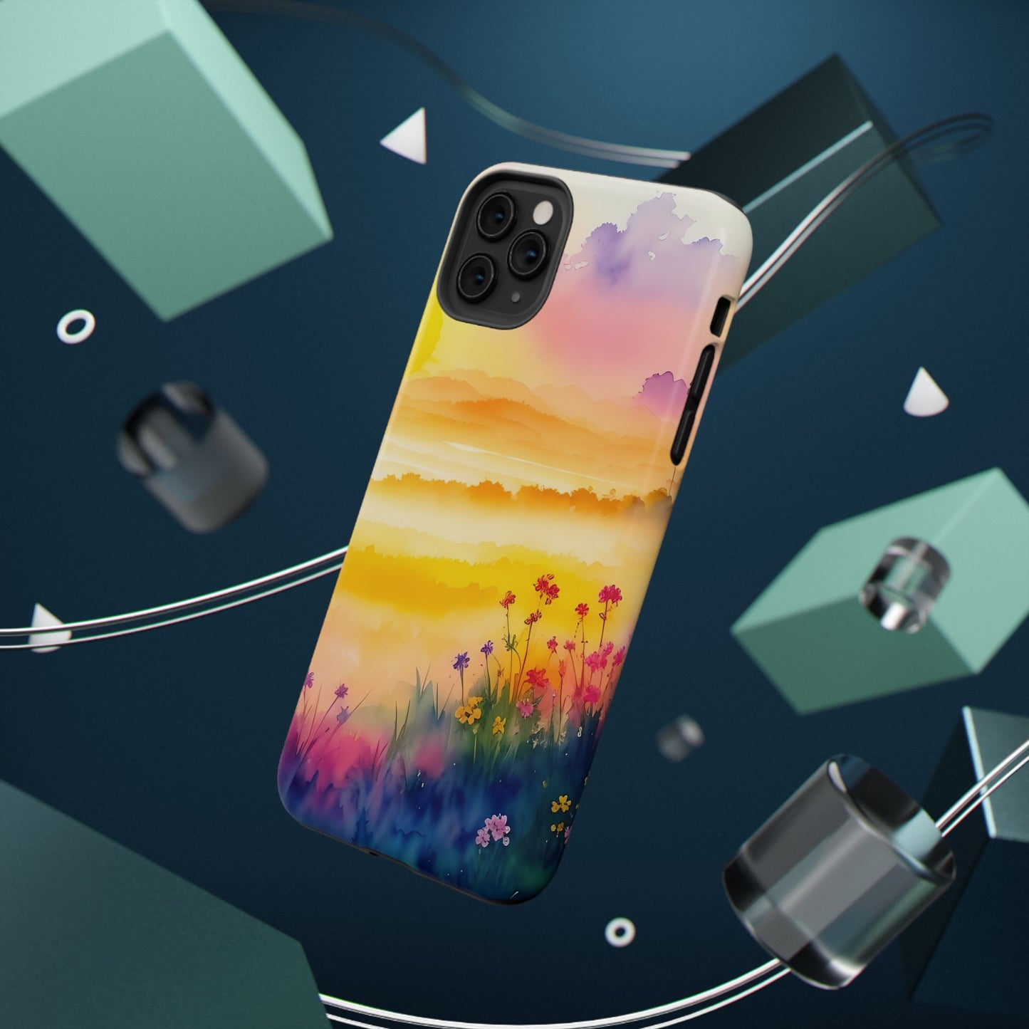 Scenic Landscape IPhone Case - Floral Sunset Design