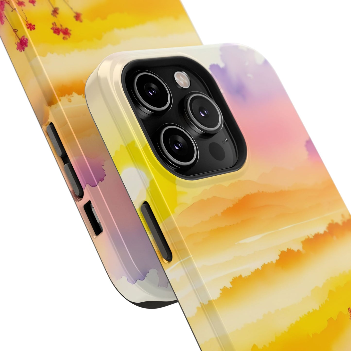 Scenic Landscape IPhone Case - Floral Sunset Design
