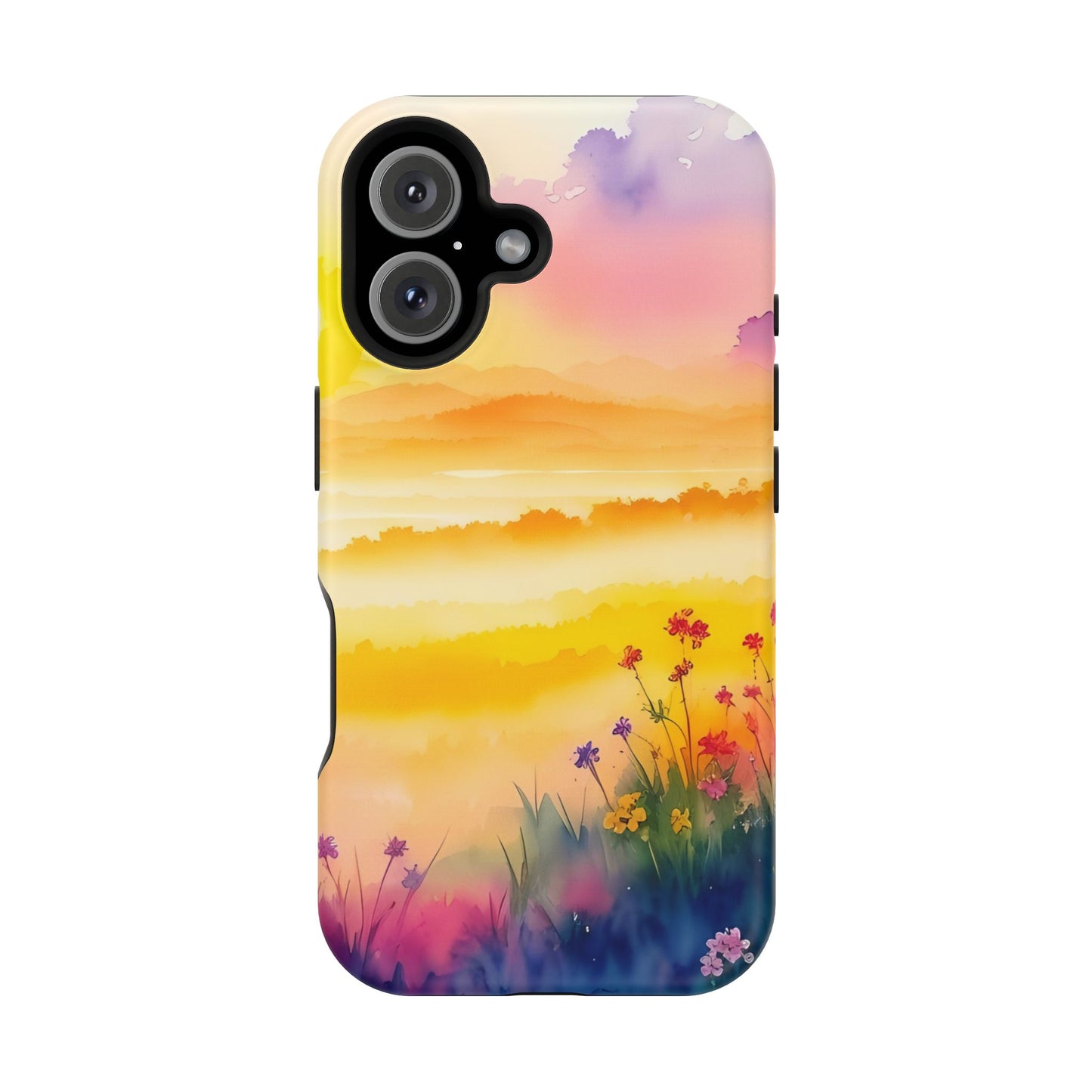 Scenic Landscape IPhone Case - Floral Sunset Design