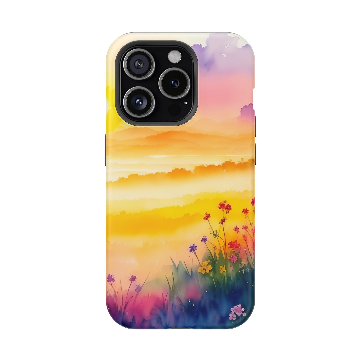Scenic Landscape IPhone Case - Floral Sunset Design
