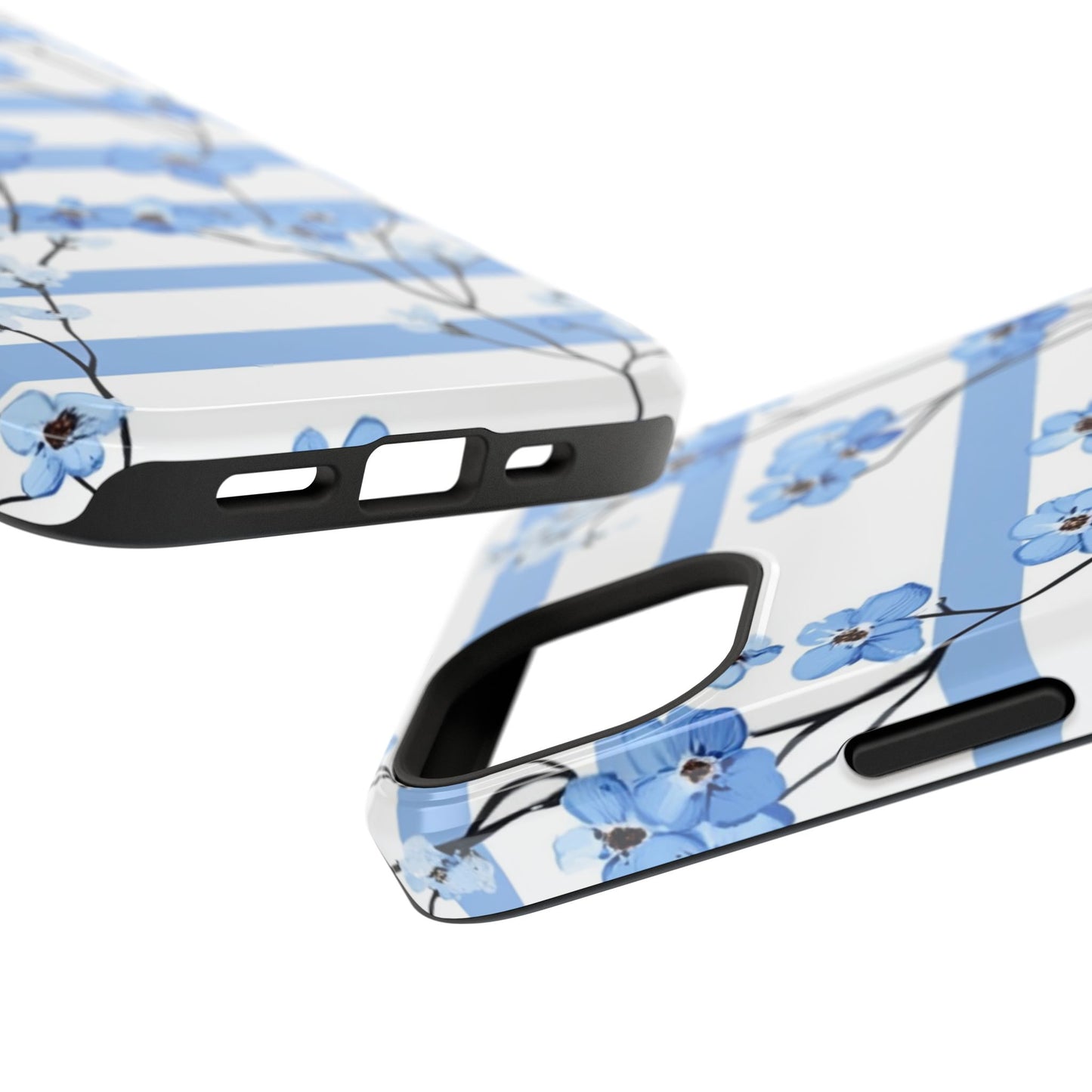 Blue stripe Floral Impact-Resistant Phone Case