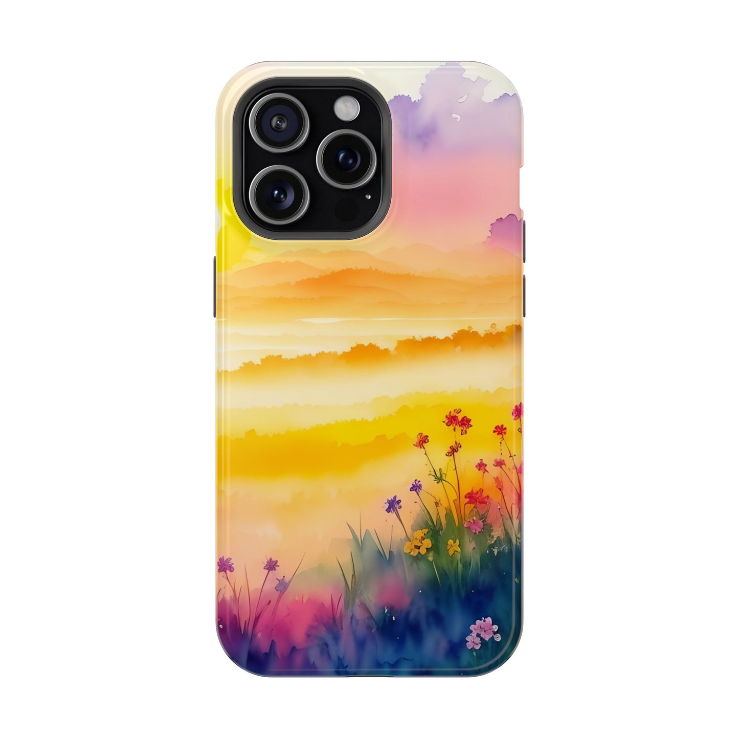 Scenic Landscape IPhone Case - Floral Sunset Design