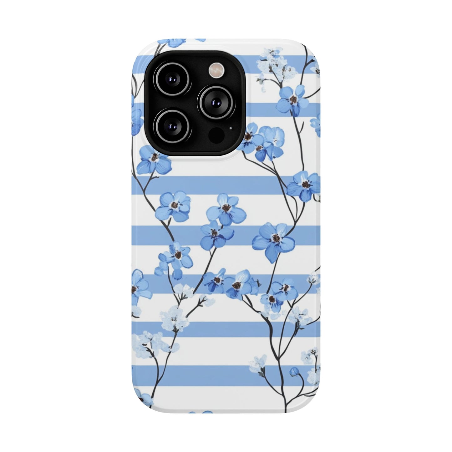 Blue stripe Floral Impact-Resistant Phone Case