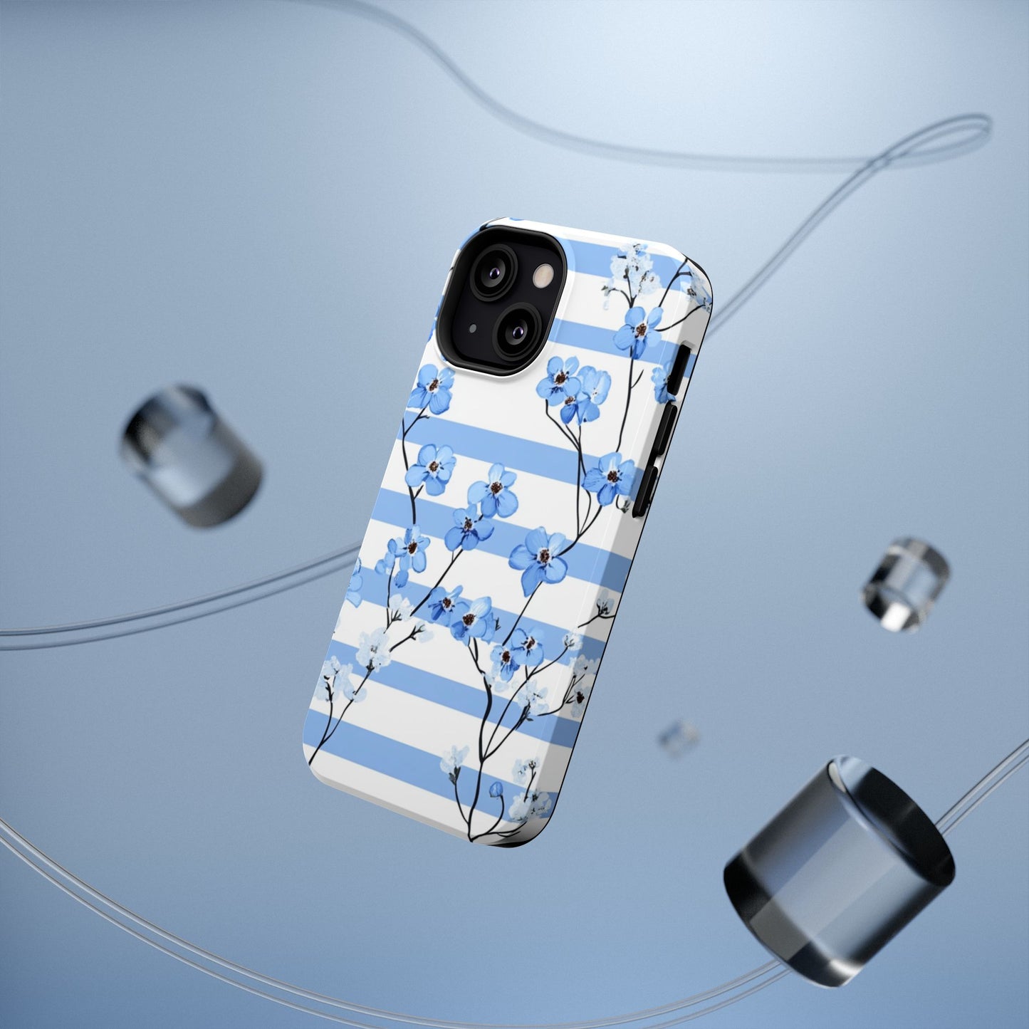 Blue stripe Floral Impact-Resistant Phone Case