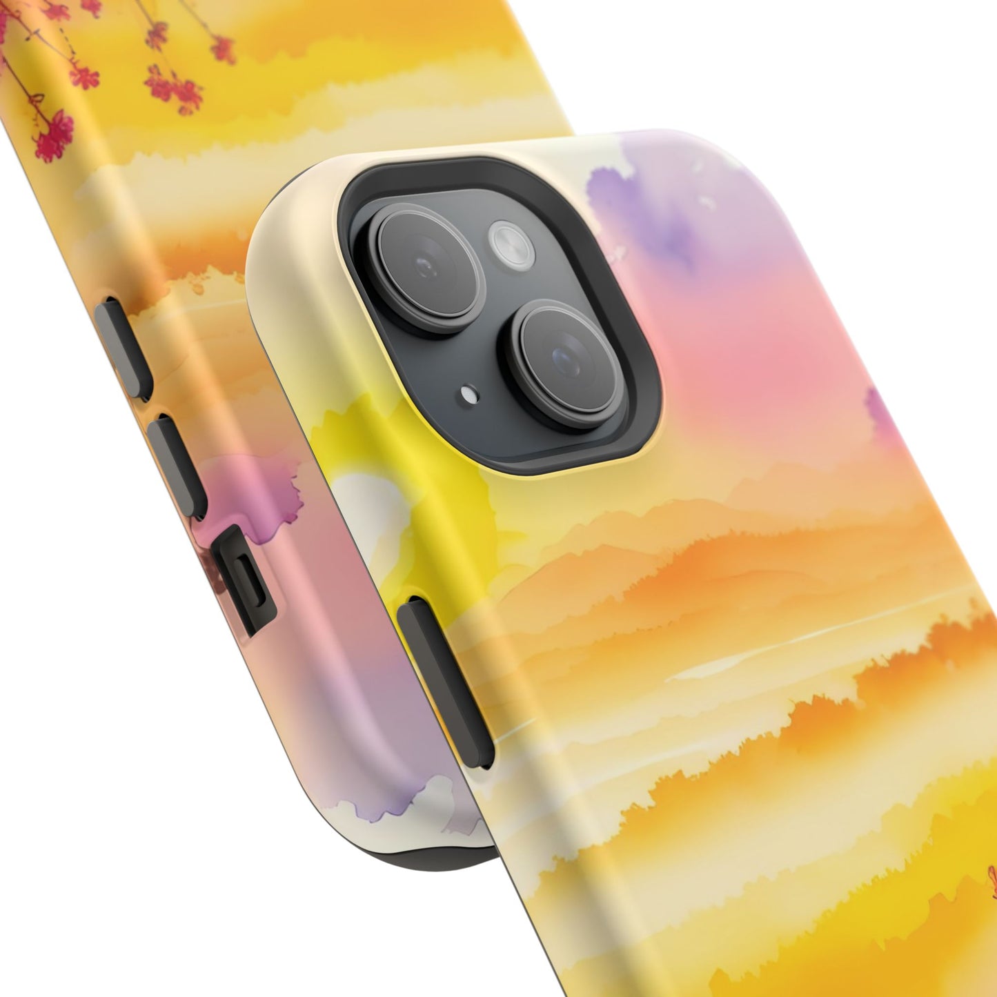 Scenic Landscape IPhone Case - Floral Sunset Design