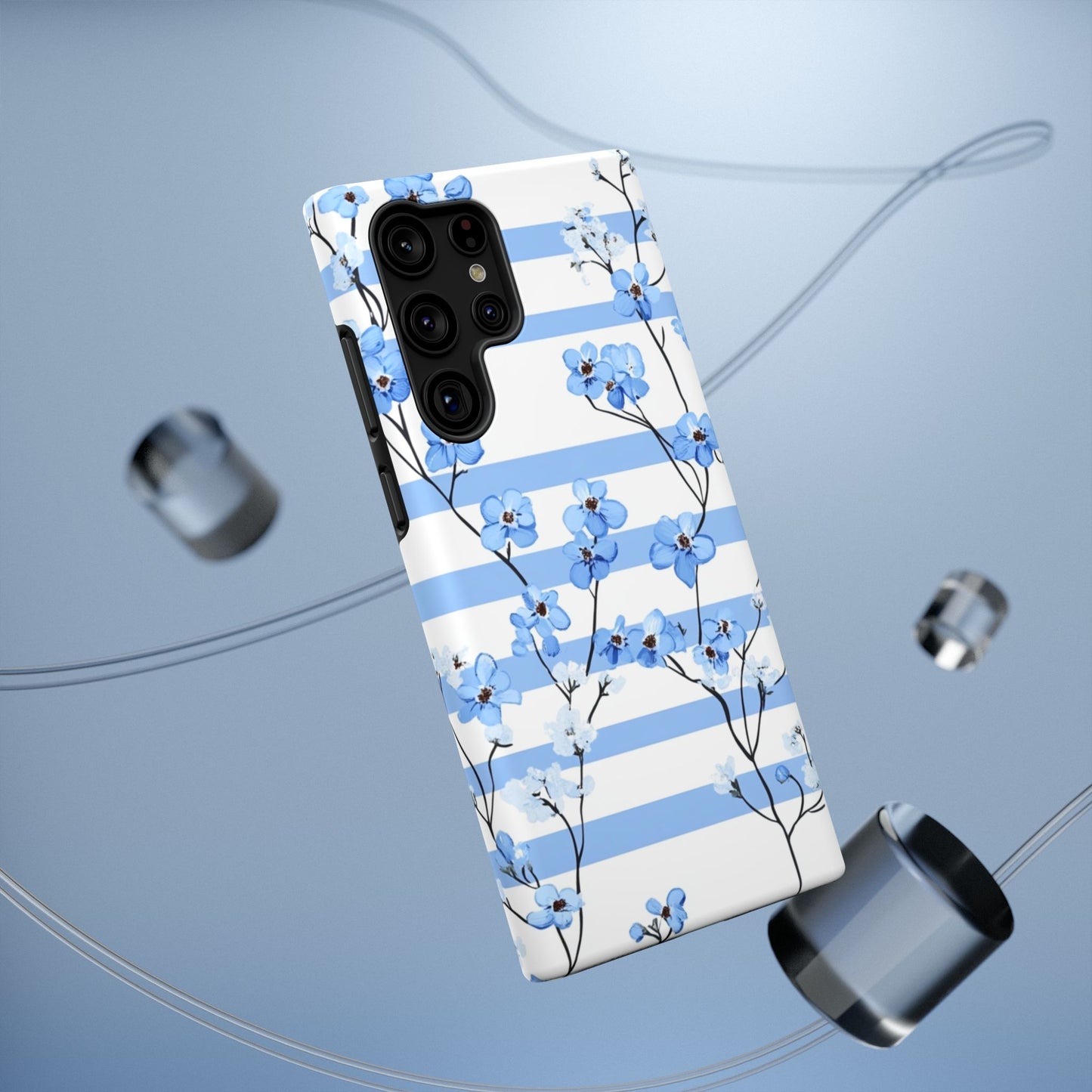 Blue stripe Floral Impact-Resistant Phone Case