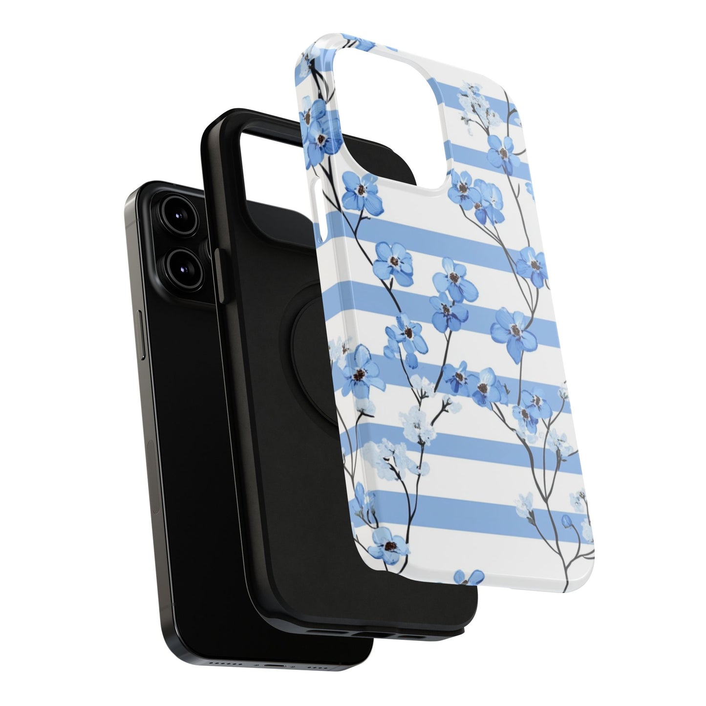 Blue stripe Floral Impact-Resistant Phone Case