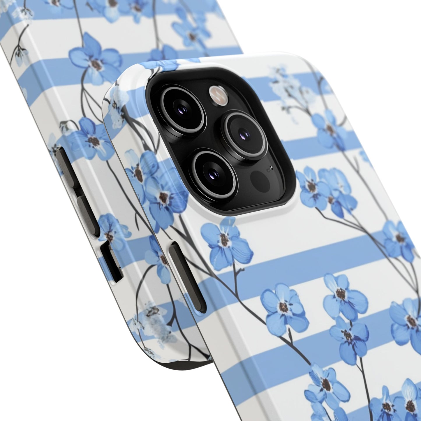 Blue stripe Floral Impact-Resistant Phone Case