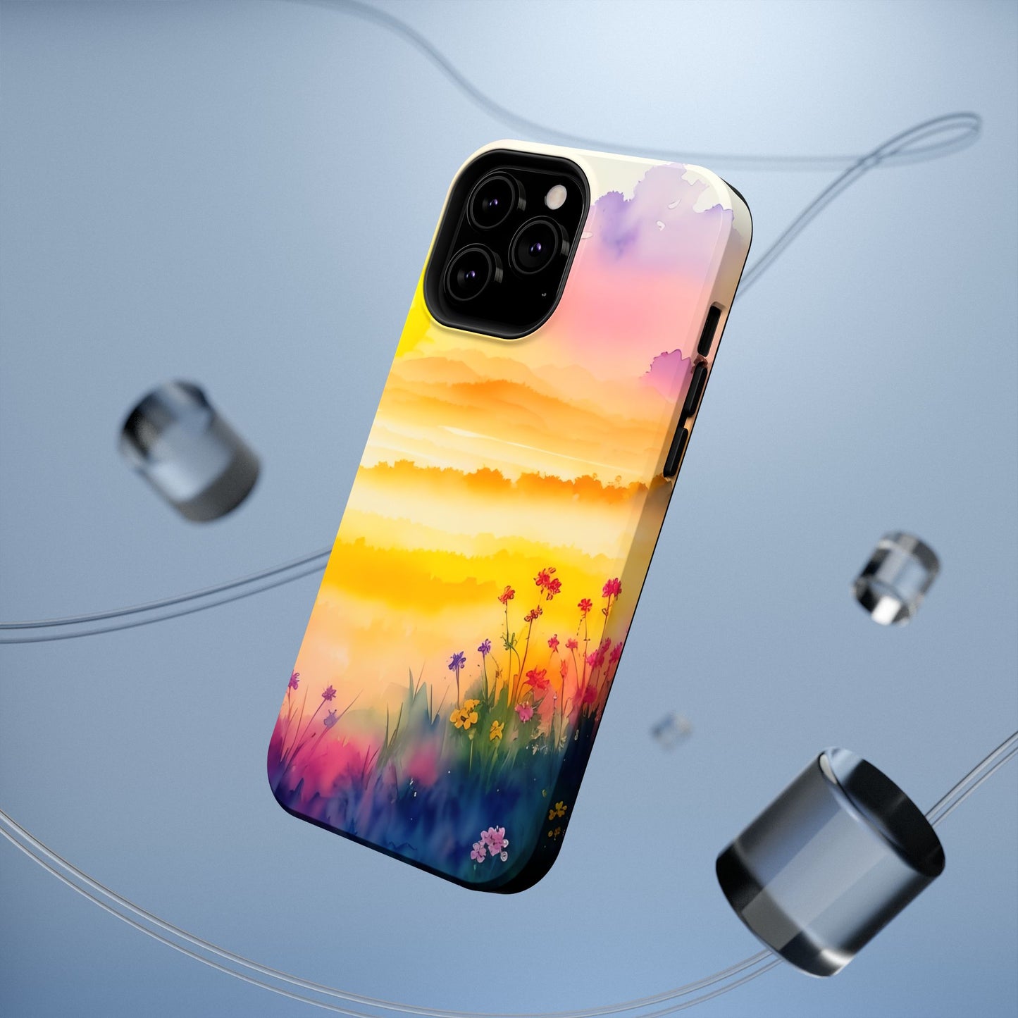 Scenic Landscape IPhone Case - Floral Sunset Design