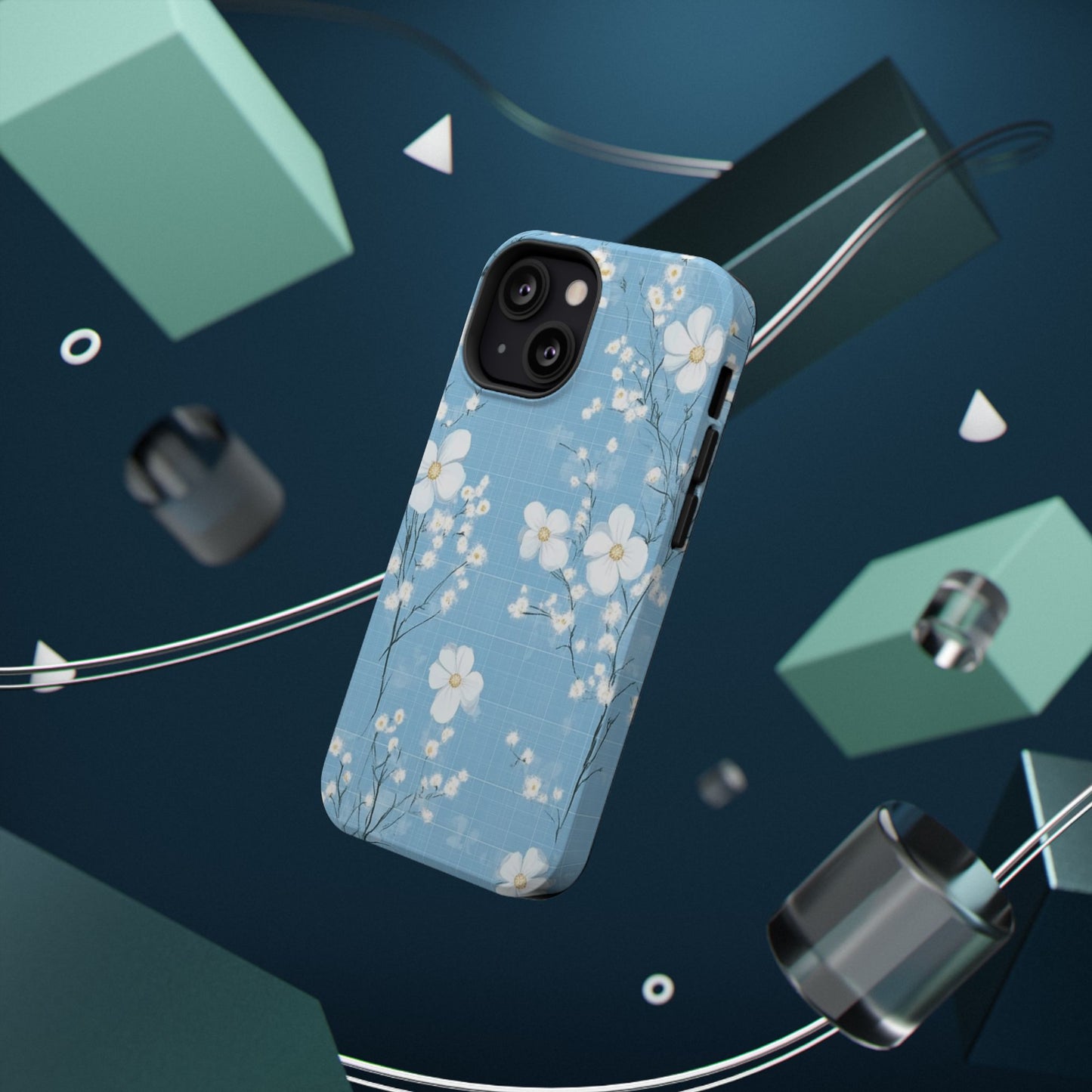 Powder Blue Floral Impact-Resistant Phone Case