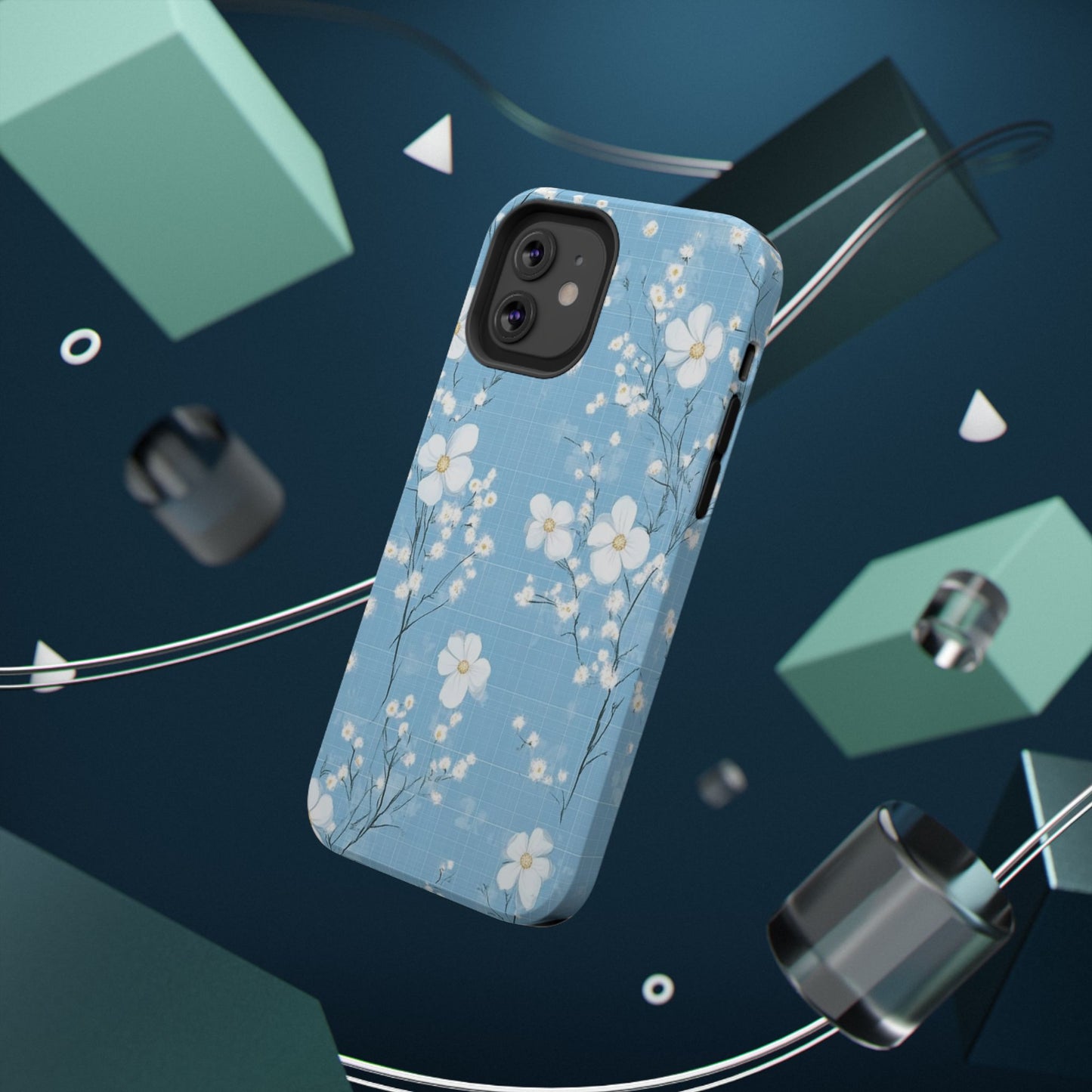 Powder Blue Floral Impact-Resistant Phone Case