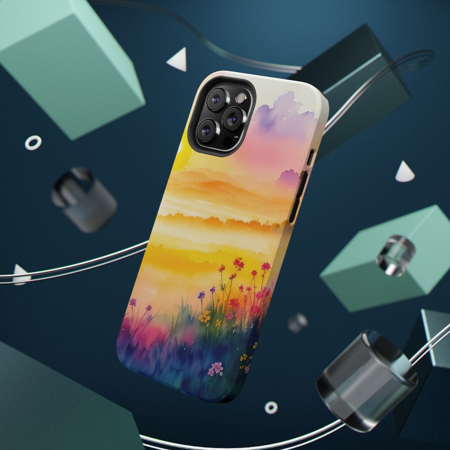 Scenic Landscape IPhone Case - Floral Sunset Design