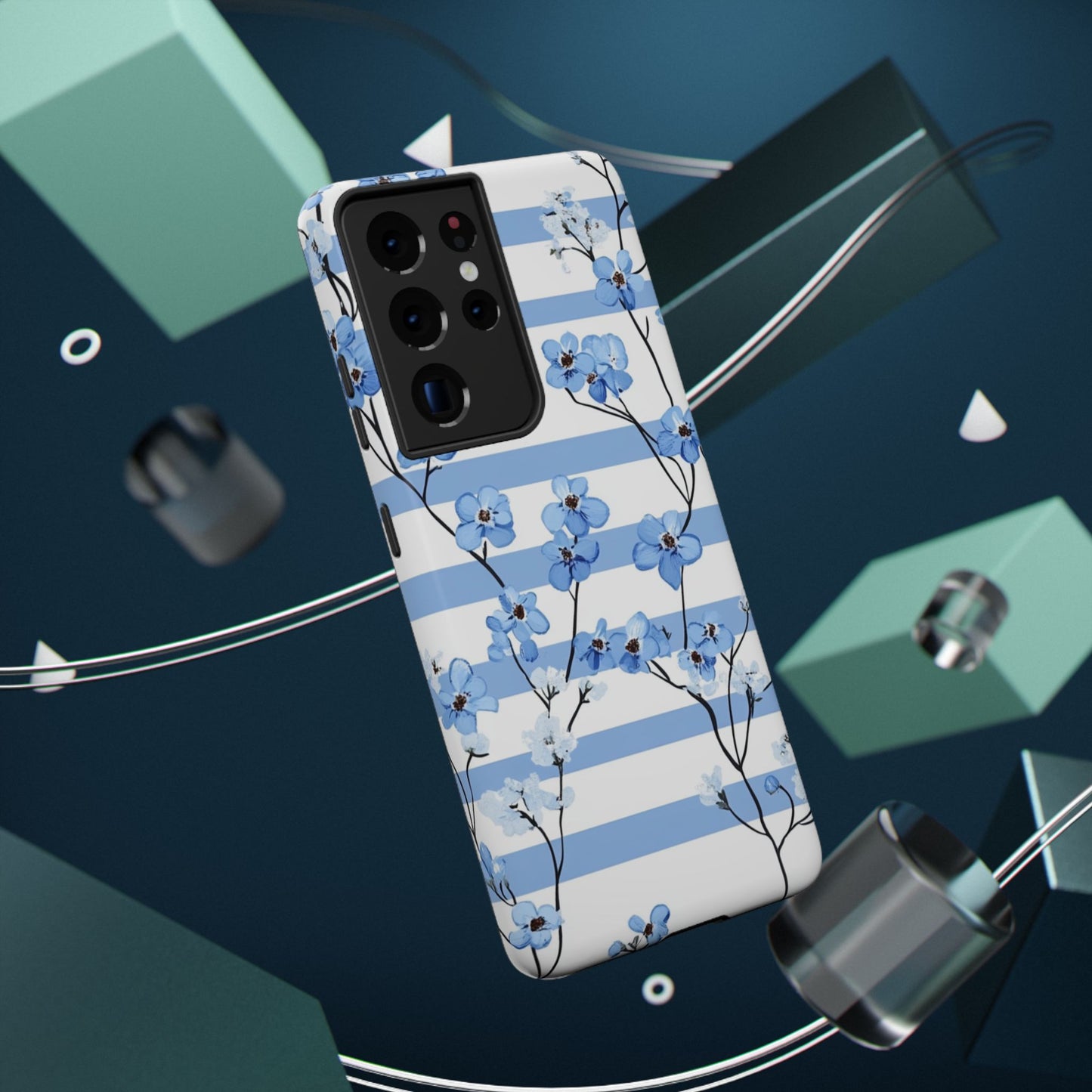 Blue stripe Floral Impact-Resistant Phone Case