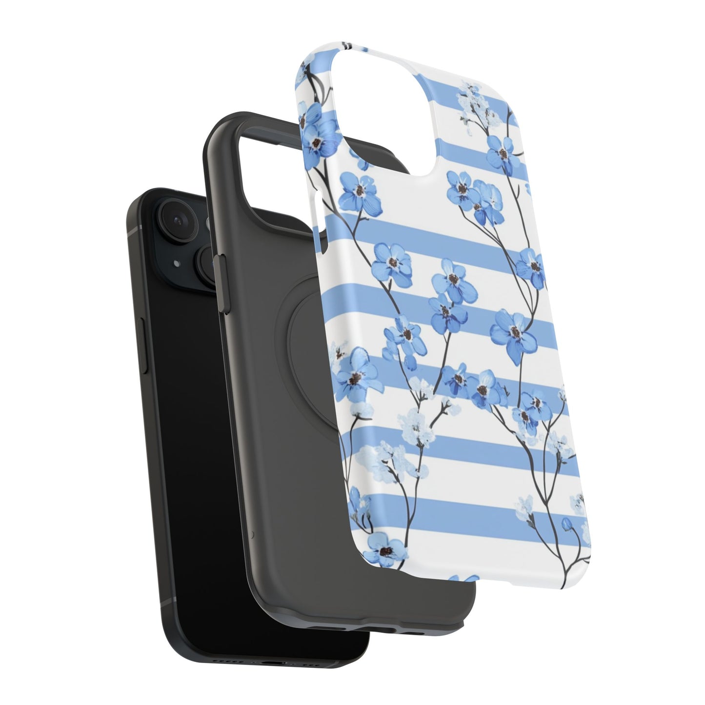 Blue stripe Floral Impact-Resistant Phone Case