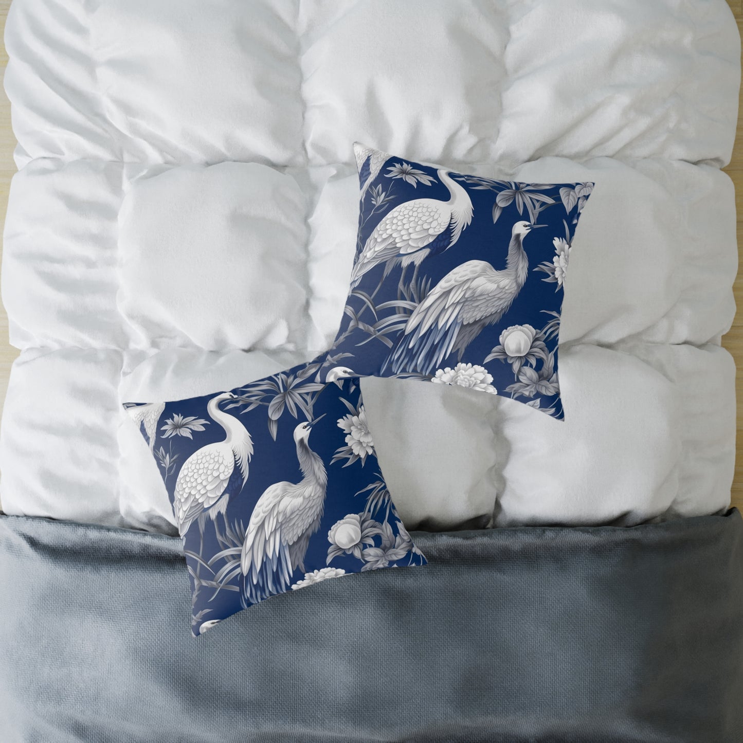Beautiful White Crane - Square Poly Canvas Pillow