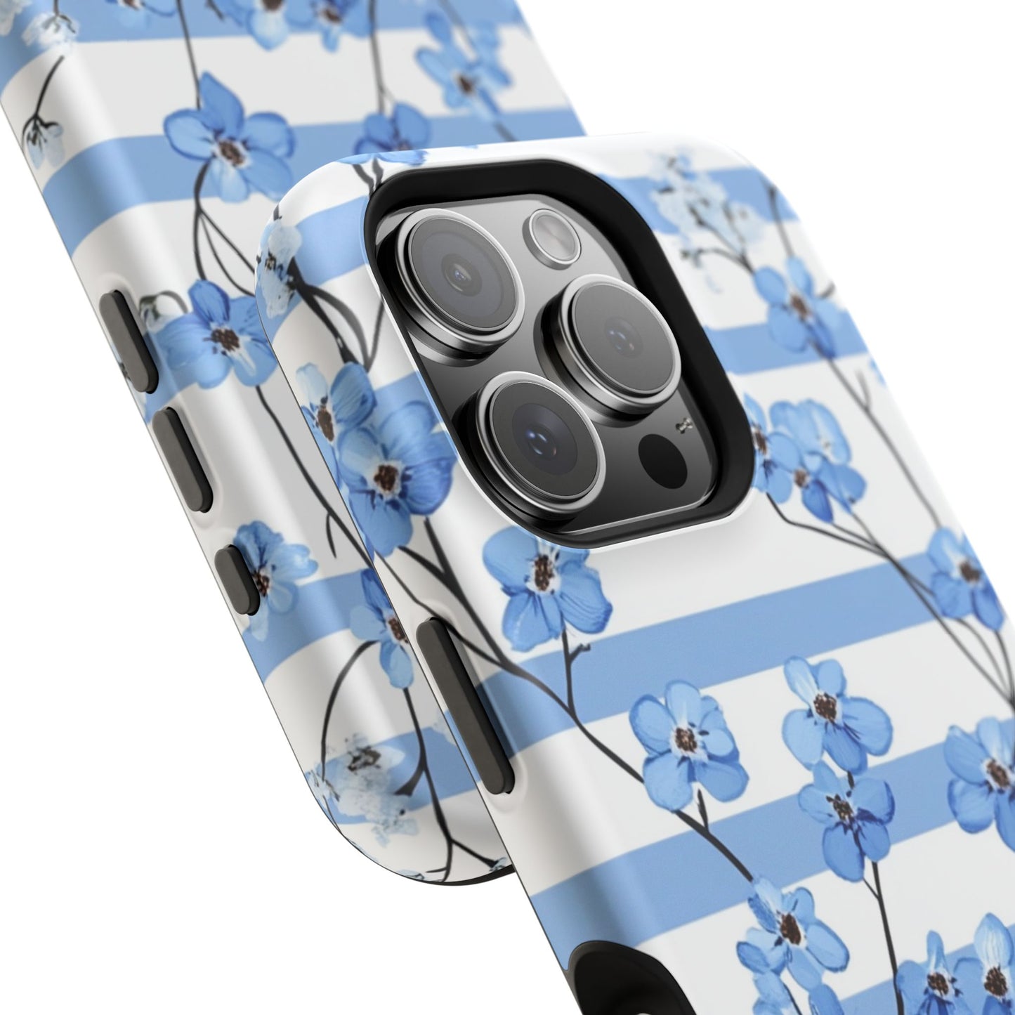 Blue stripe Floral Impact-Resistant Phone Case