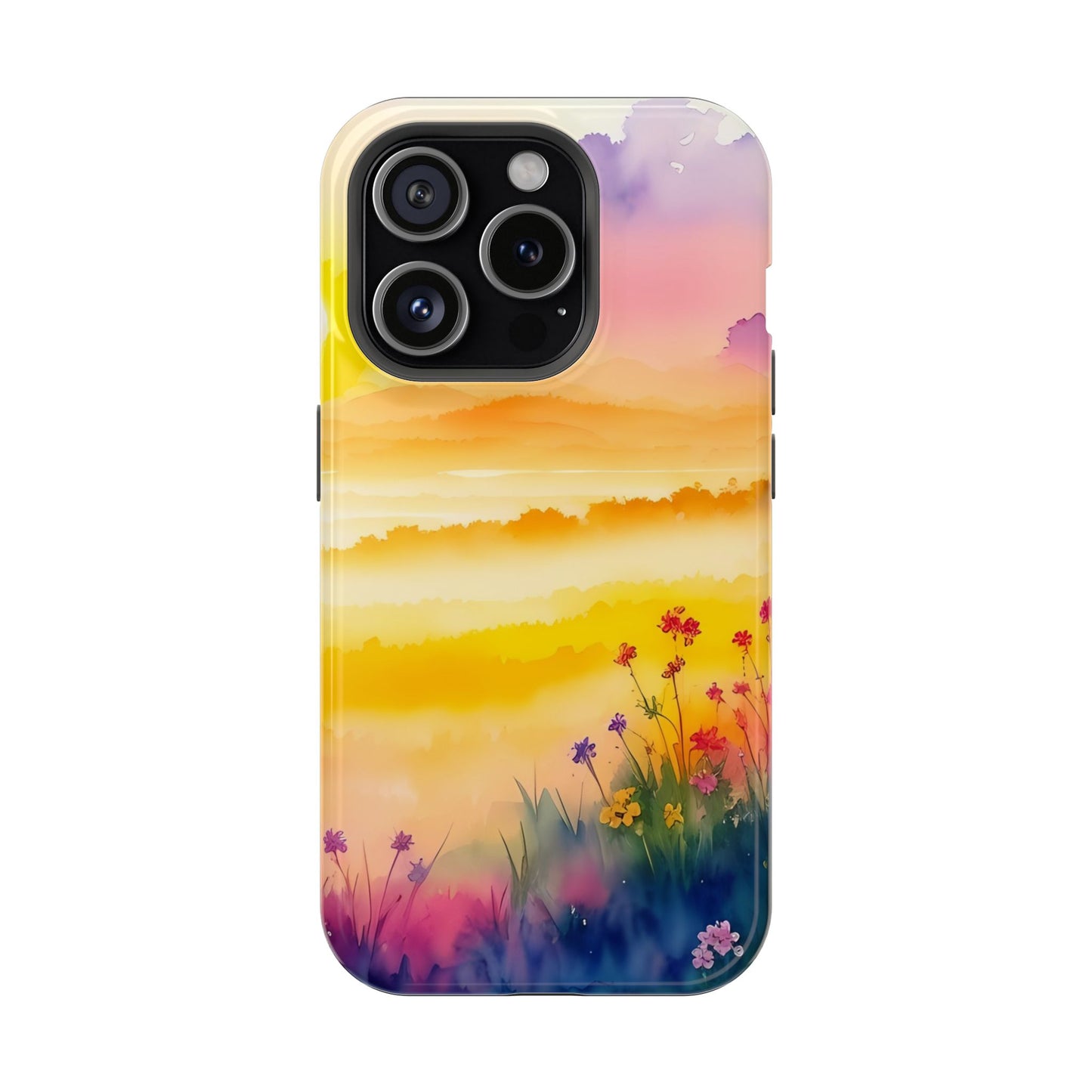 Scenic Landscape IPhone Case - Floral Sunset Design
