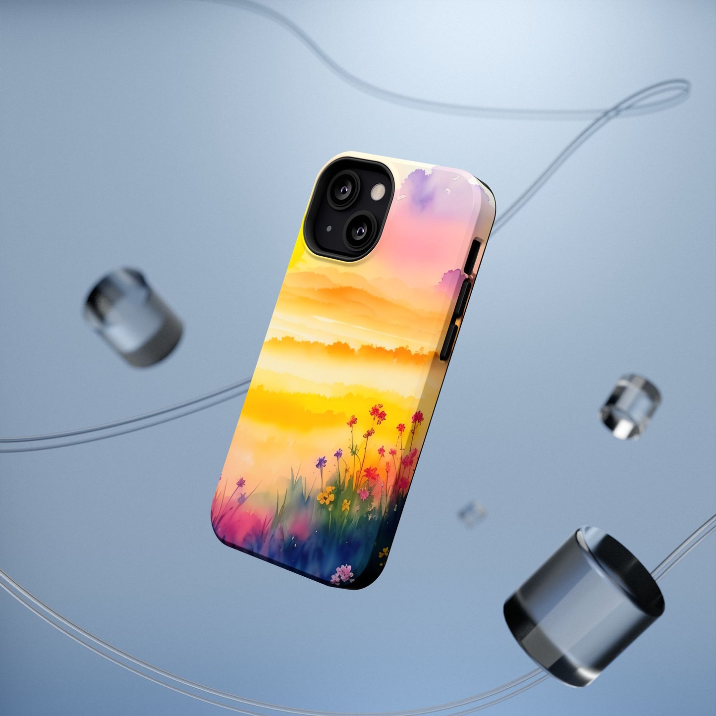 Scenic Landscape IPhone Case - Floral Sunset Design