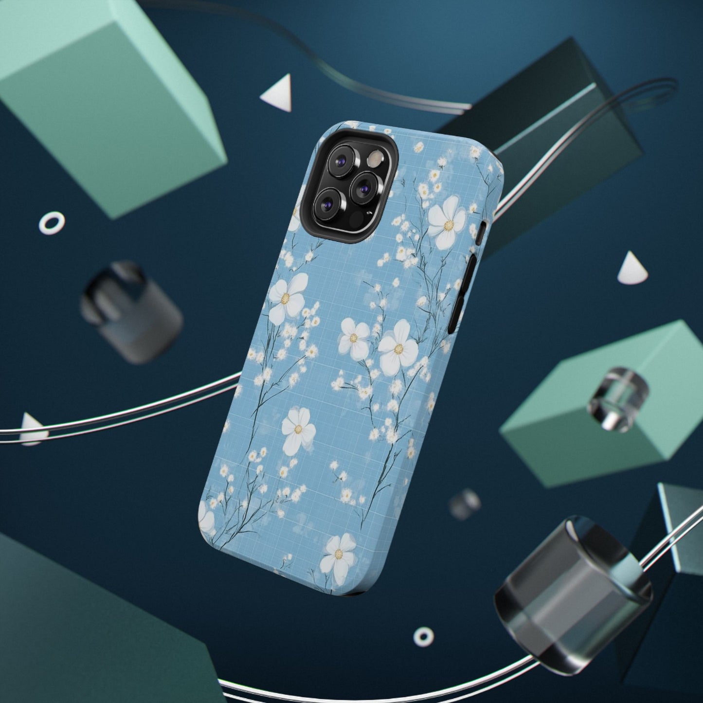 Powder Blue Floral Impact-Resistant Phone Case