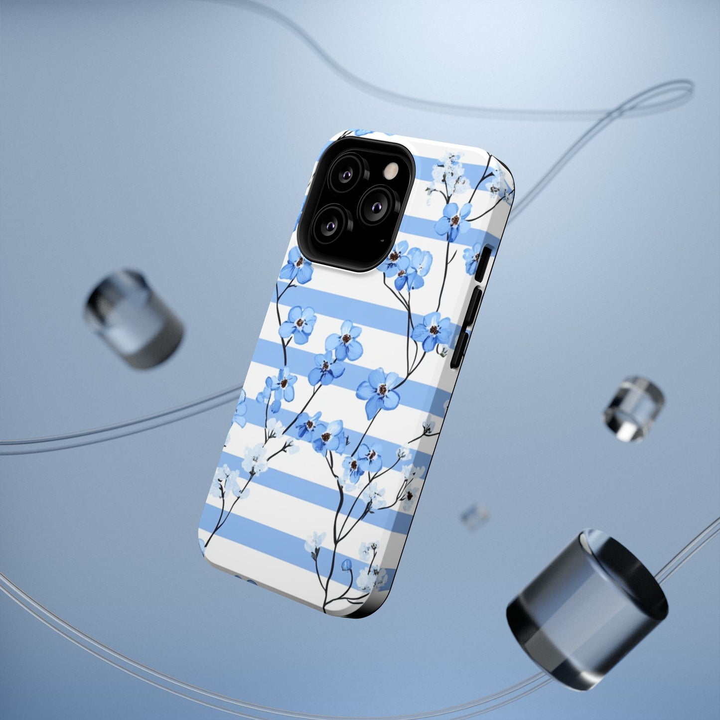 Blue stripe Floral Impact-Resistant Phone Case