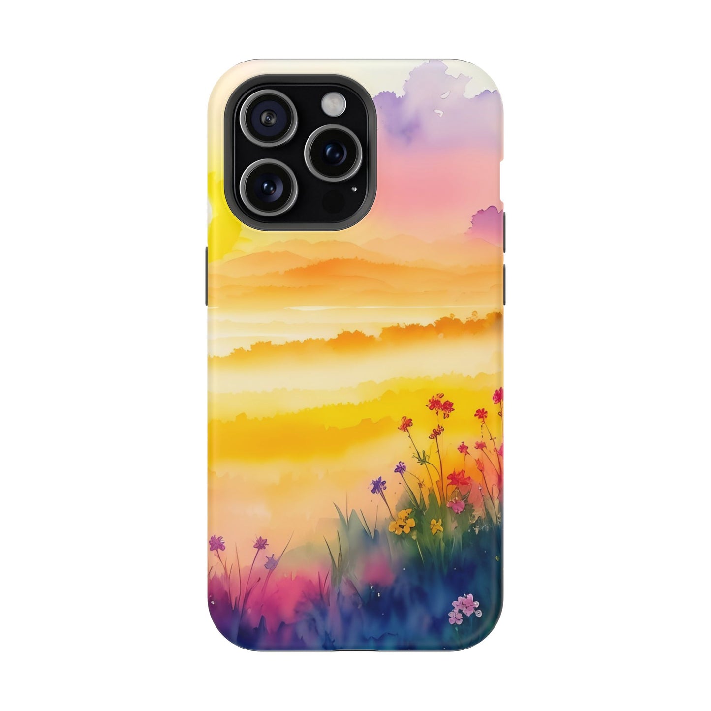 Scenic Landscape IPhone Case - Floral Sunset Design