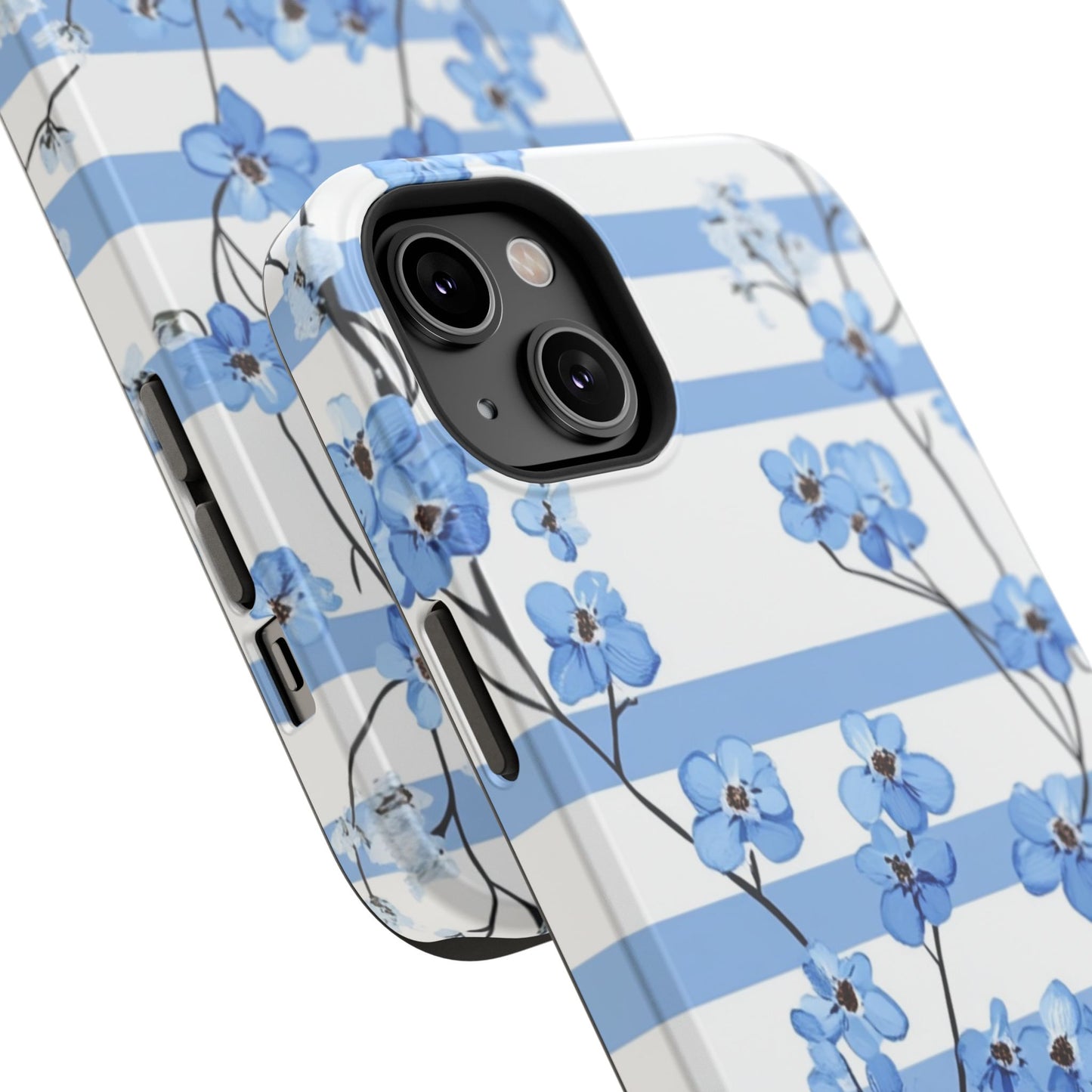 Blue stripe Floral Impact-Resistant Phone Case
