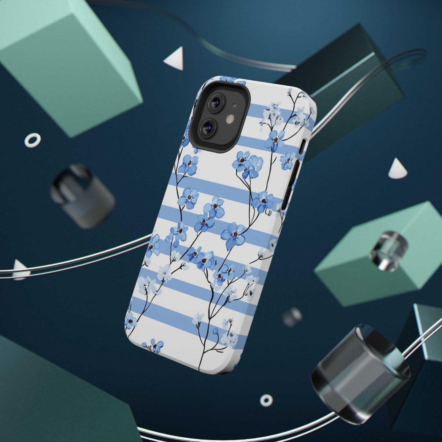 Blue stripe Floral Impact-Resistant Phone Case