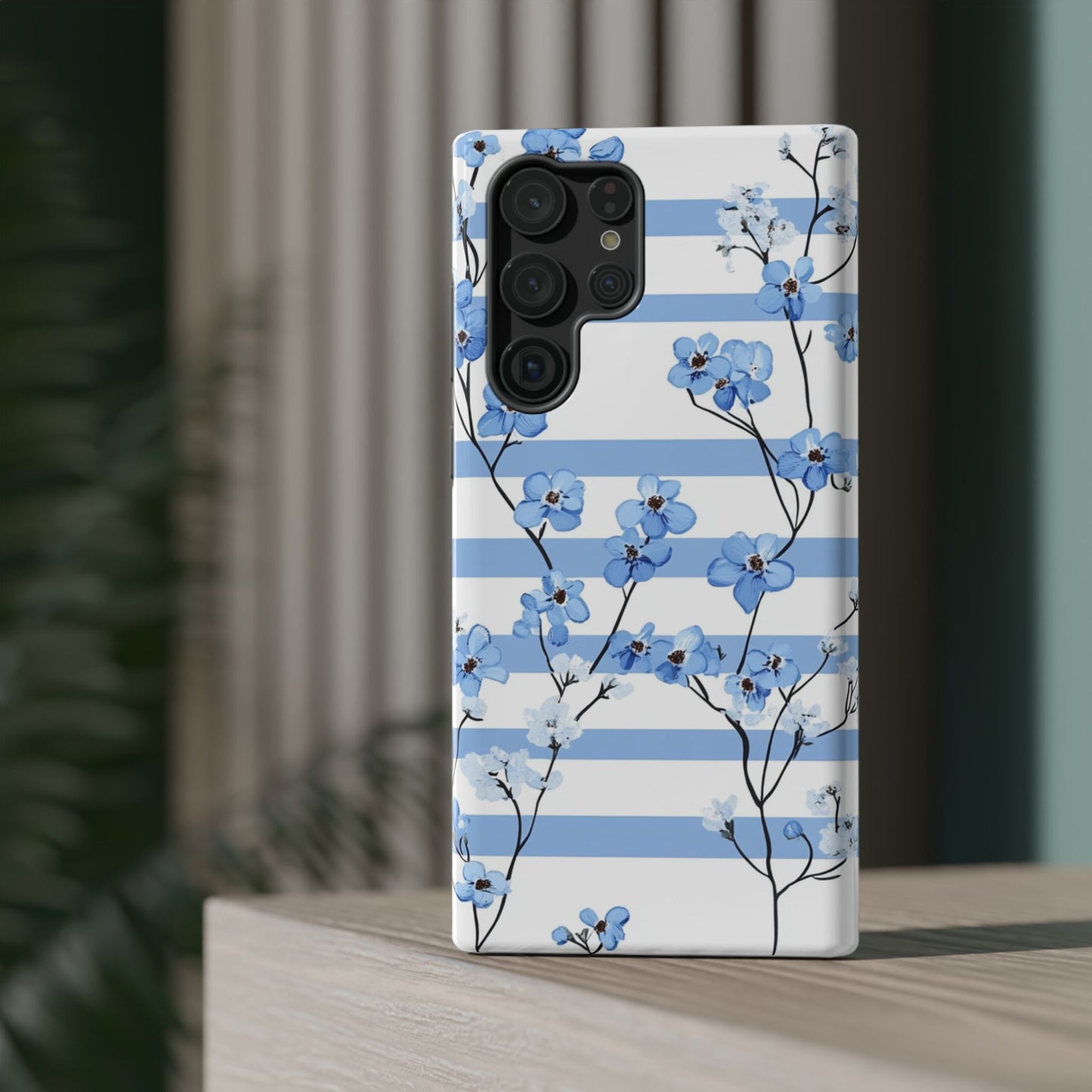 Blue stripe Floral Impact-Resistant Phone Case